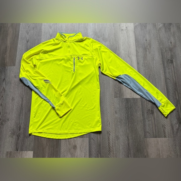 Under Armour Men's Bright Neon Yellow Gray Quarter Zip Pullover - Picture 2 of 12